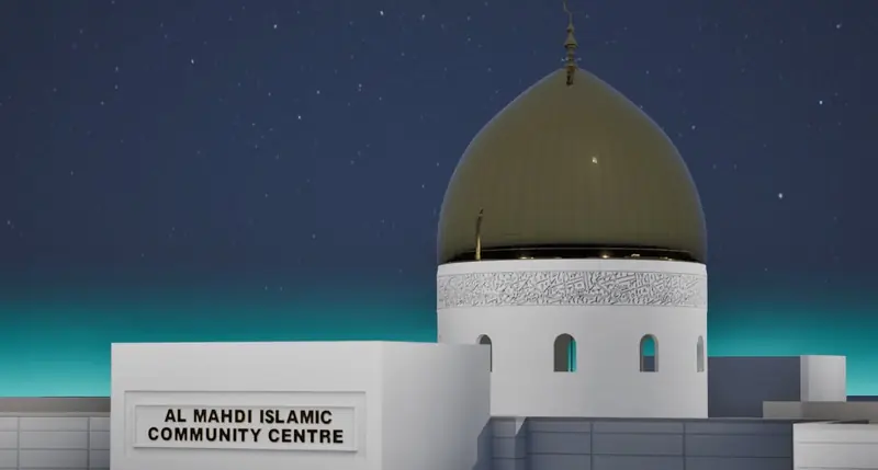 The entrance at night